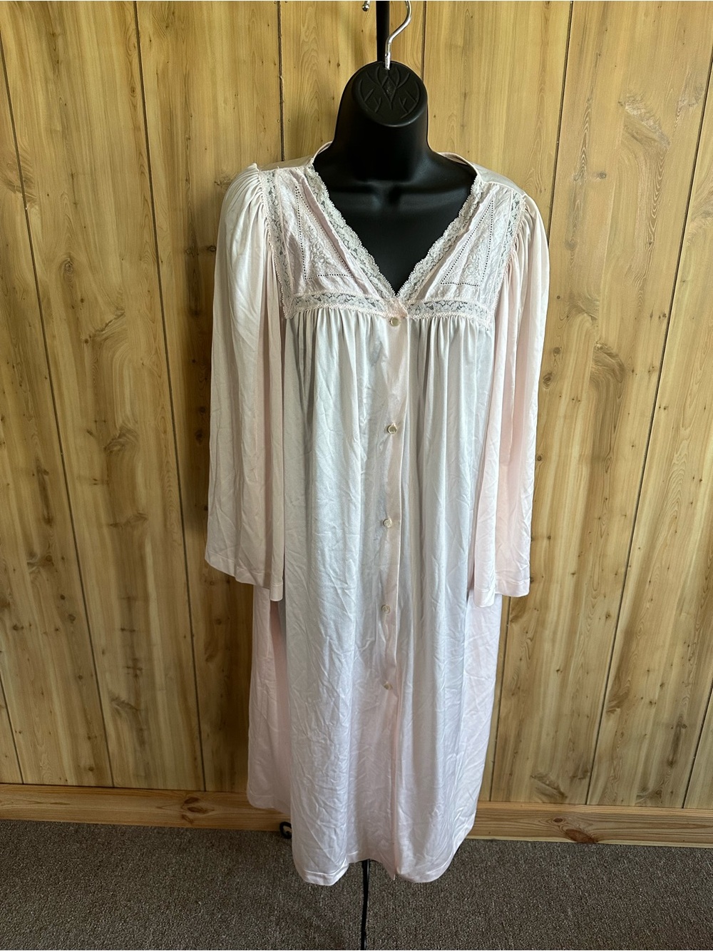 Women's Lace-Trim Button-Front Nightgown - Light Pink with white details